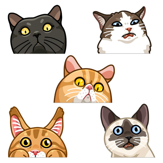 Funny Cat Face Meme Stickers; Waterproof Silly Peeker Decals for Laptops Tumblers Journals Phones Luggage Cars; Original Designs by Caba Stickers